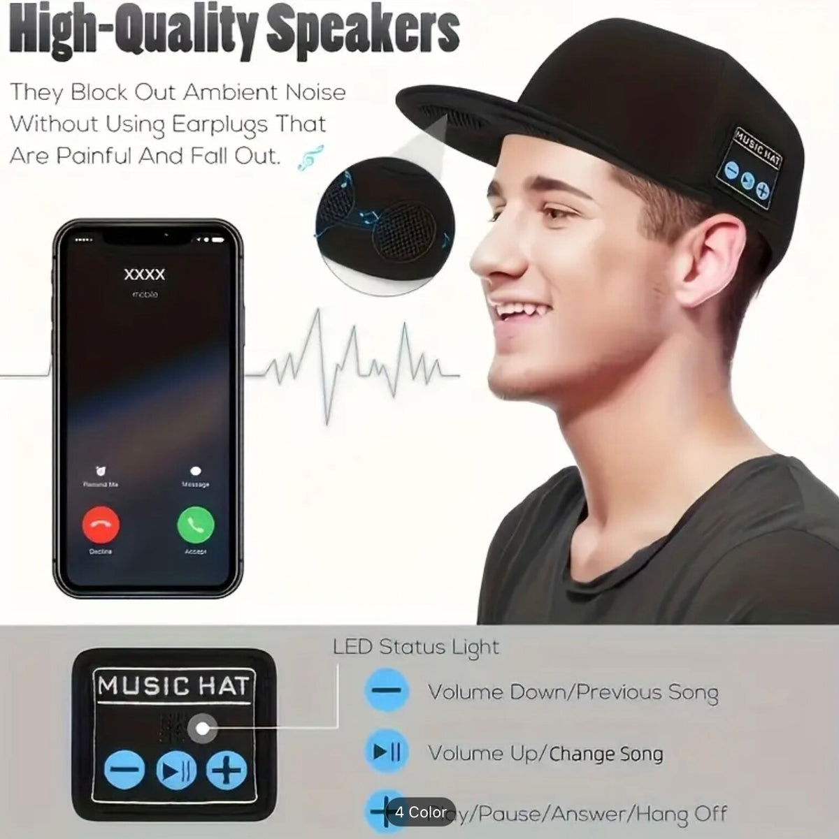 Smart Wireless Beanie Hat – Bluetooth Rechargeable Battery Sport Visor Soft Gift